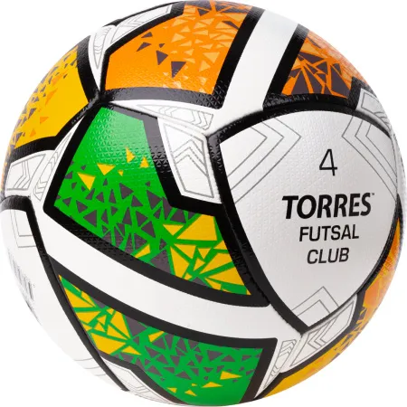 Мяч футзал. TORRES Futsal Club, FS323764, р.4, 10 пан. ПУ, 4 под. сл, гибрид. сш. бело-зел-оранж за 2&nbsp;264.40 ₽ купить в Химках
