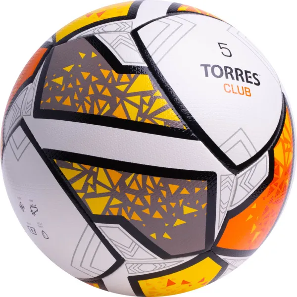 Мяч футб. TORRES Club, F323965, р.5, 10 пан., ПУ, гибрид. сшив, бел-оранж-желт за 2&nbsp;225.30 ₽ в Химках